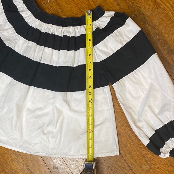 MLM Off Shoulder Black & White Wide Striped Cropped Puffy Long Sleeve Top  XS - Picture 7 of 13